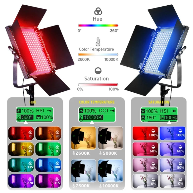 Pixel K80 RGB 45W 2600-10000K 552 LEDs Photography Fill Light Panel Lamp With LCD Display,US Plug Standard Set -  by Pixel | Online Shopping UK | buy2fix