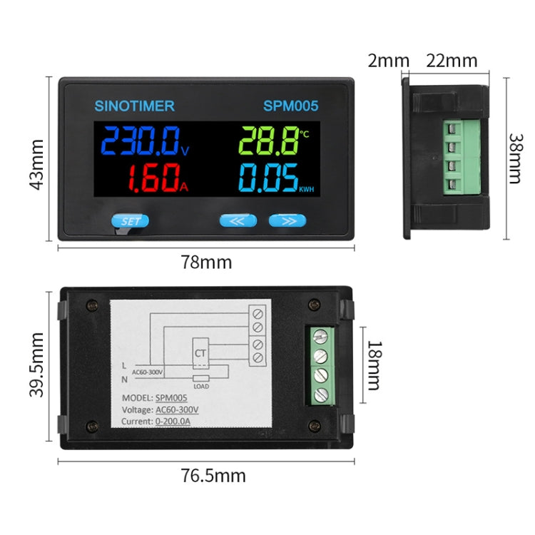 SINOTIMER SPM005 AC Digital Display Voltage Current Power Electricity Multifunctional Monitoring Meter, Specification: 200A - Current & Voltage Tester by SINOTIMER | Online Shopping UK | buy2fix