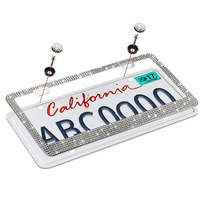 US Standard Stainless Steel License Plate Modified Frame With Diamonds, Color: Square Hole White Diamond - License Plate Covers & Frames by buy2fix | Online Shopping UK | buy2fix