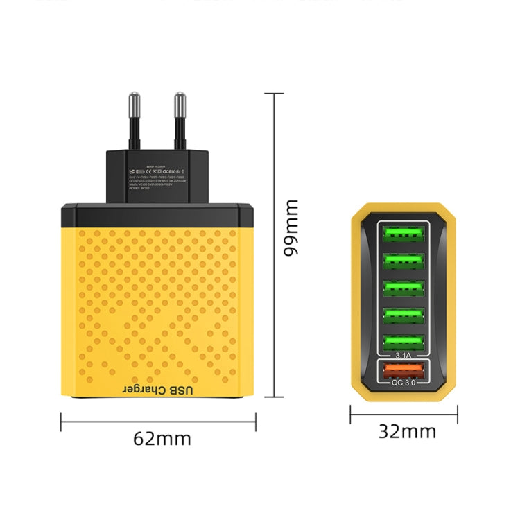 6-Ports Multifunctional Quick Charging USB Travel Charger Power Adapter, Model: Yellow AU Plug - USB Charger by buy2fix | Online Shopping UK | buy2fix