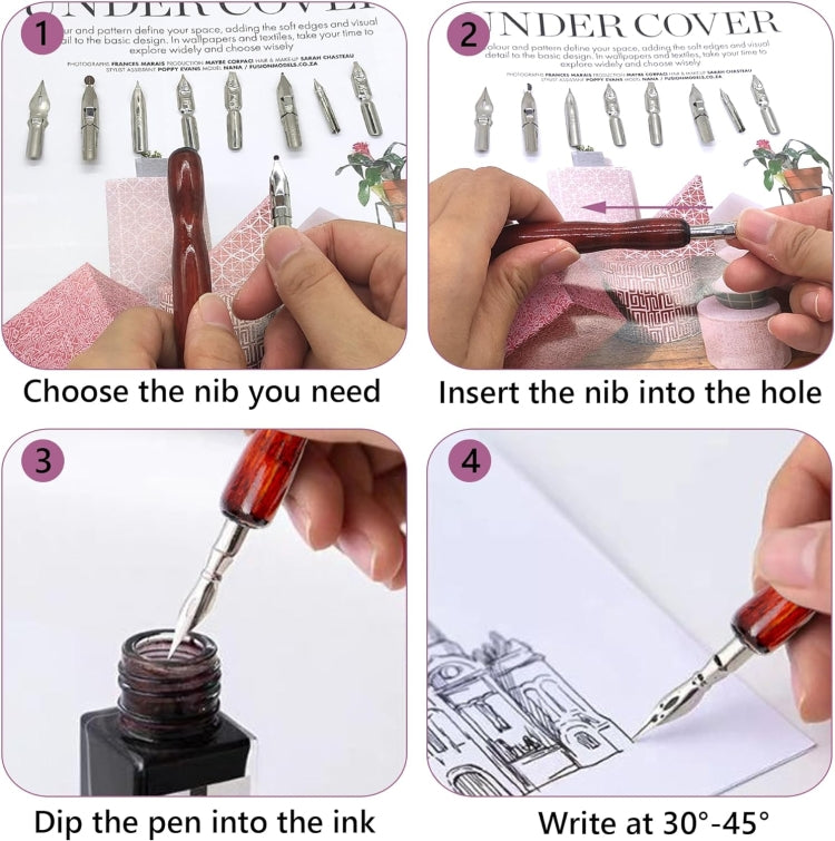 9 Calligraphy Nibs+ Dip Pen Set For Cartoon Sketching Art Drawing - Fountain Pens by buy2fix | Online Shopping UK | buy2fix