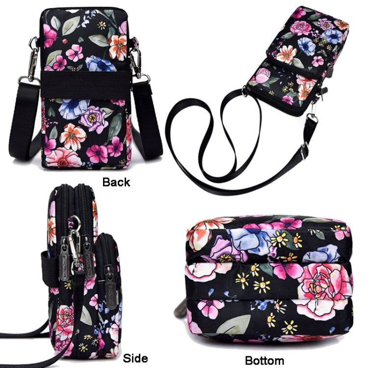 Printed Crossbody Mobile Phone Bag Mini Wallet With Arm Band, Style: Black Flower1 - Single-shoulder Bags by buy2fix | Online Shopping UK | buy2fix