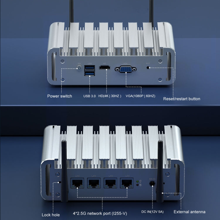 HYSTOU P09B-J4125-4L 8GB DDR4+128GB SSD Industrial Computer Soft Route From 2.5G Multi -Network HTPC Server Mini Console(With UK Adapter) - Network Hubs by HYSTOU | Online Shopping UK | buy2fix