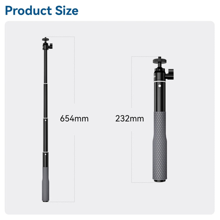 TELESIN WSS-001 65.4cm Aluminum Alloy Waterproof Ball Head Selfie Stick Diving Shooting Sports Camera Extension Stick - Extendable Pole by TELESIN | Online Shopping UK | buy2fix