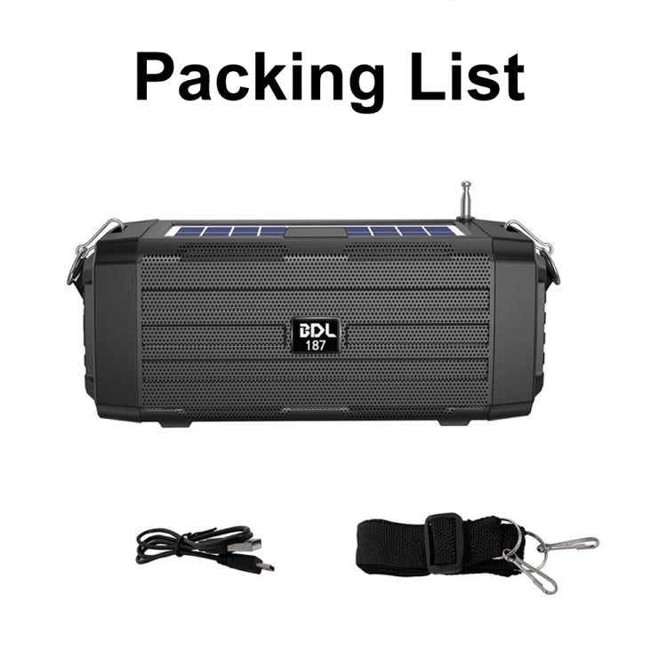 BDL-187 LED Light Solar Wireless Bluetooth Speaker Portable Outdoor Camping FM Radio(Black) - Radio Player by buy2fix | Online Shopping UK | buy2fix