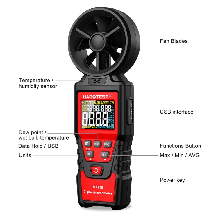 HABOTEST Handheld High-Precision Digital Anemometer With USB(HT625B) - Tachometers & Anemometer by HABOTEST | Online Shopping UK | buy2fix