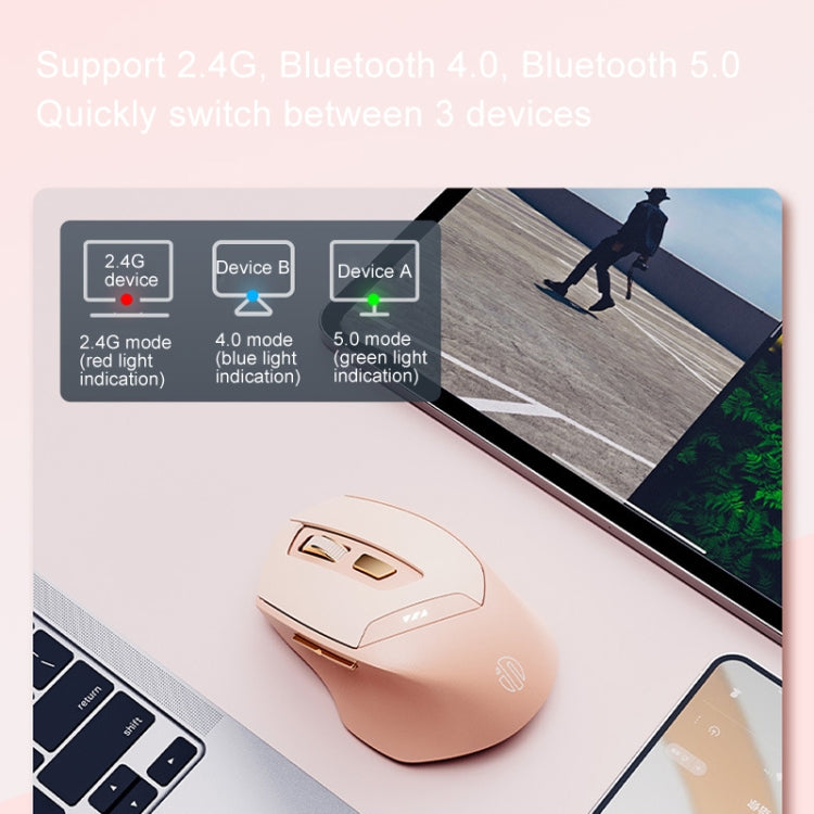 Inphic DR8 2.4G Wireless + Bluetooth 5.0/4.0 Tri-mode Charging Mute Office Gaming Computer Mouse(Milk Tea Color) - Wireless Mice by Inphic | Online Shopping UK | buy2fix