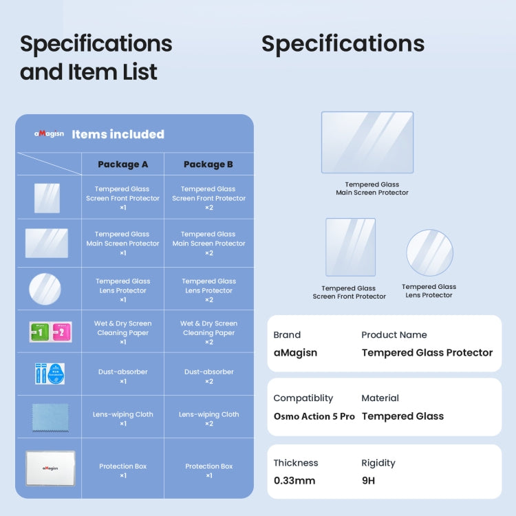 For DJI Osmo Action 5 Pro aMagisn 9H Hardness Tempered Glass Set Package A - Protective Film & Stickers by aMagisn | Online Shopping UK | buy2fix