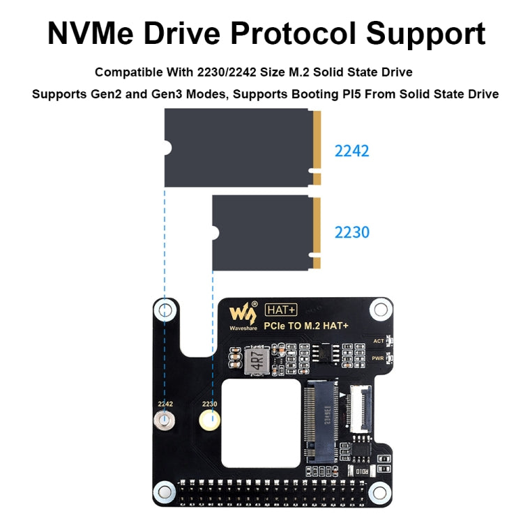 Waveshare For Raspberry Pi 5 PCIe To M.2 Adapter, NVMe Protocol M.2 SSD Basic Kit + 128GB - Raspberry Pi Accessories by Waveshare | Online Shopping UK | buy2fix