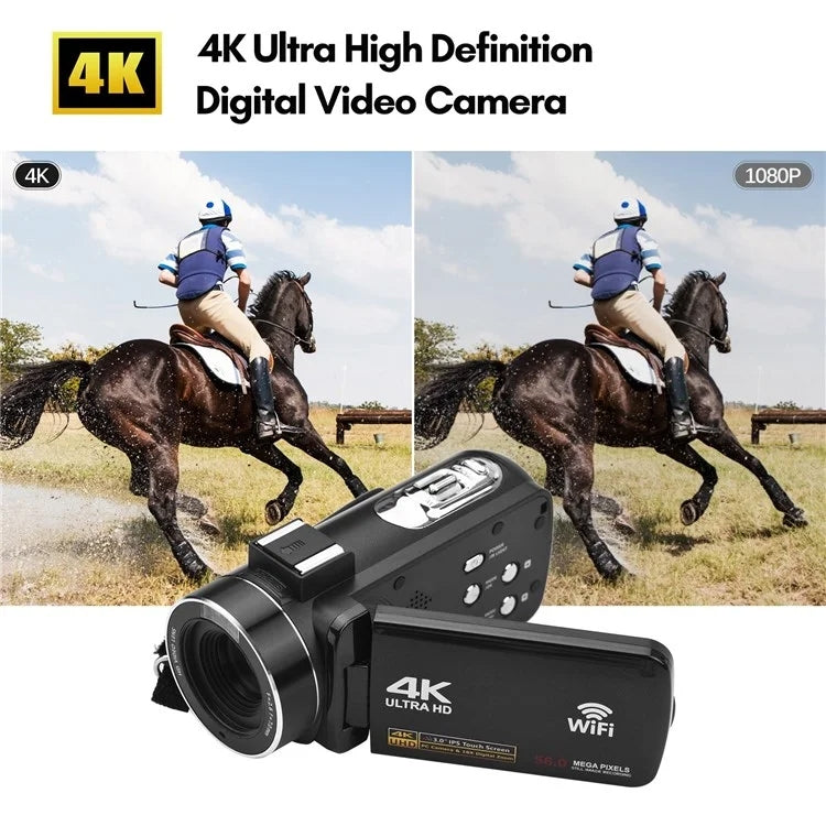 4K  Digital Video Camera 3 Inch IPS Touch Screen 56MP 18X Digital Zoom WiFi Camcorder, Spec: Set 1 - Video Cameras by buy2fix | Online Shopping UK | buy2fix