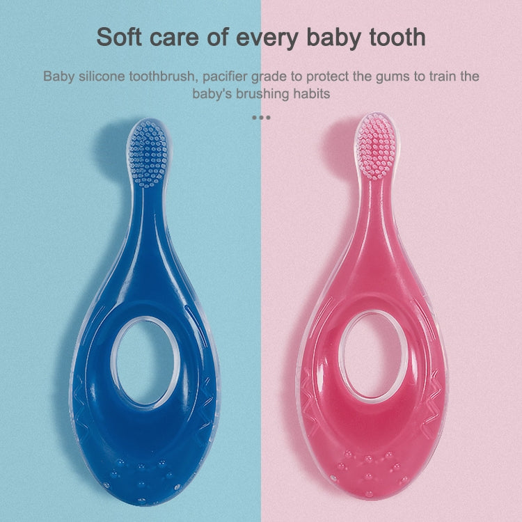 2-in-1 Baby Silicone Toothbrush Creative Baby Soft Hair Short Handle Short Neck Protector(Blue) - Baby Care by buy2fix | Online Shopping UK | buy2fix