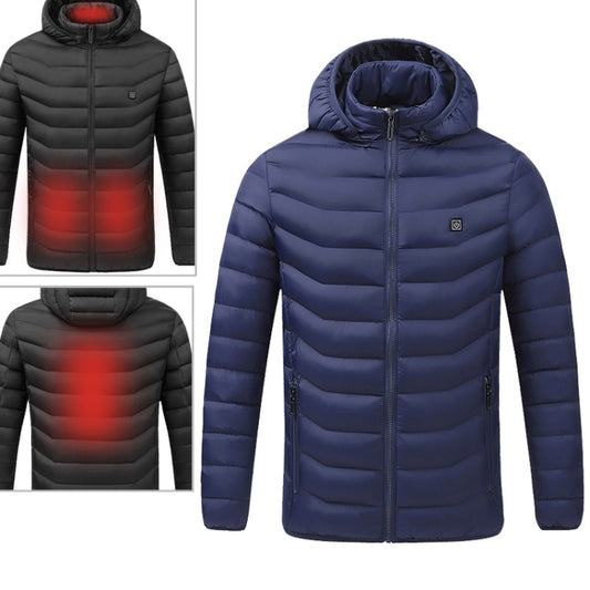 USB Heated Smart Constant Temperature Hooded Warm Coat for Men and Women (Color:Blue Size:S) - Down Jackets by buy2fix | Online Shopping UK | buy2fix