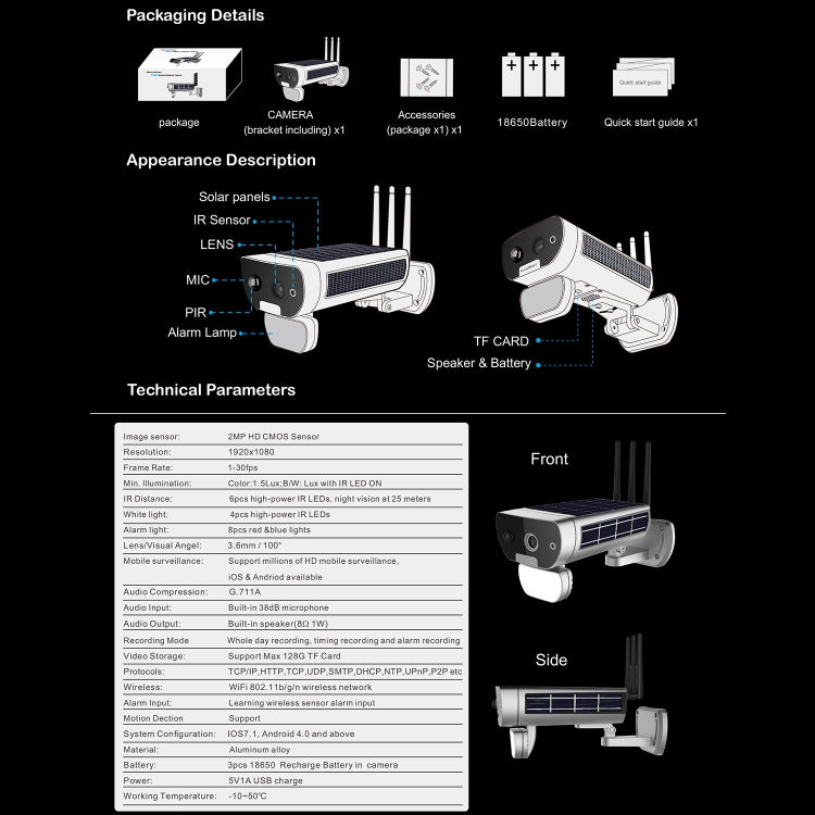 T8 1080P Full HD Solar Battery Ultra Low Power Sound Light Alarm Network Camera, Support Motion Detection, Night Vision, Two Way Audio, TF Card - Security by buy2fix | Online Shopping UK | buy2fix