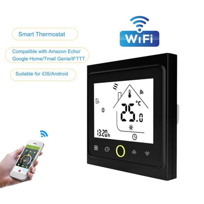 BHT-002GALW 3A Load Water Heating Type LCD Digital Heating Room Thermostat with Time Display, WiFi Control(Black) - Indoor Thermometer by buy2fix | Online Shopping UK | buy2fix