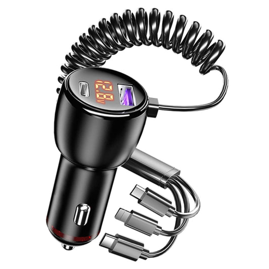 Ozio HX06 151W Type-C + USB Dual Port Car Charger with 3 in 1 Spring Data Cable - Car Charger by ozio | Online Shopping UK | buy2fix