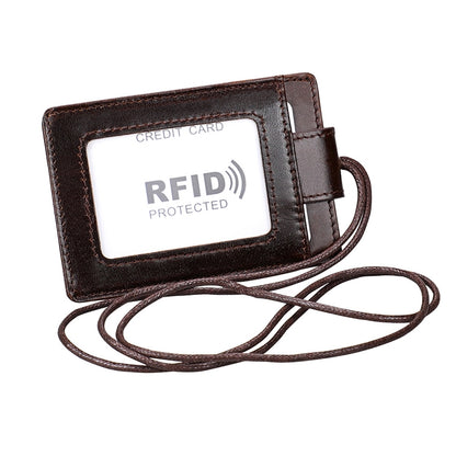 KB153 Antimagnetic RFID Leather Card Holder ID Card Badge with Lanyard(Coffee) - Antimagnetic RFID Package by buy2fix | Online Shopping UK | buy2fix