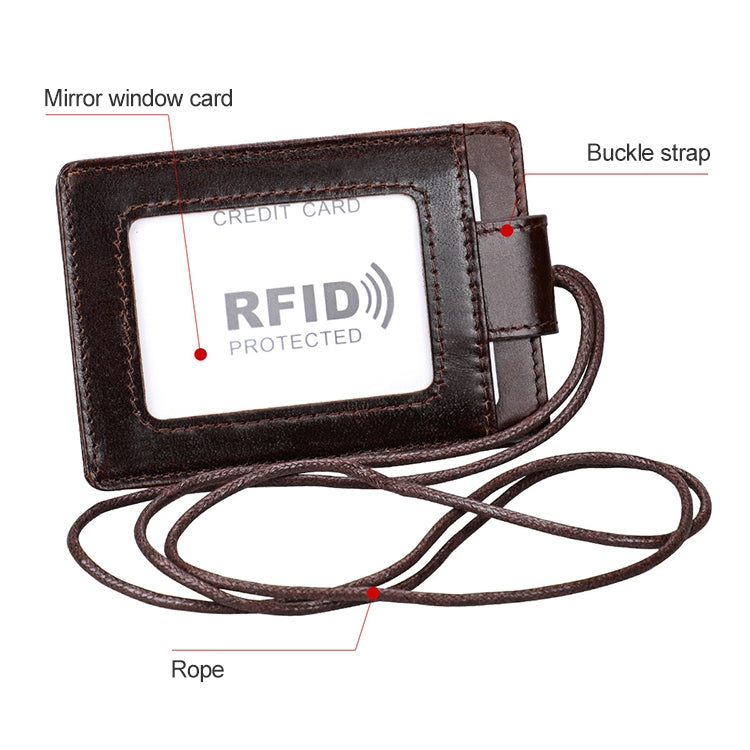 KB153 Antimagnetic RFID Leather Card Holder ID Card Badge with Lanyard(Coffee) - Antimagnetic RFID Package by buy2fix | Online Shopping UK | buy2fix