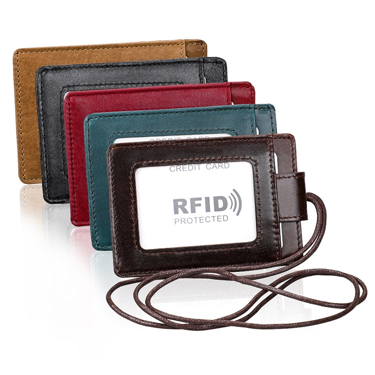 KB153 Antimagnetic RFID Leather Card Holder ID Card Badge with Lanyard(Coffee) - Antimagnetic RFID Package by buy2fix | Online Shopping UK | buy2fix