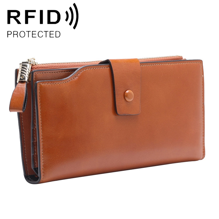 8236 Antimagnetic RFID Multi-function Oil Wax Leather Lady Wallet Large-capacity Purse (Yellow) - Antimagnetic RFID Package by buy2fix | Online Shopping UK | buy2fix