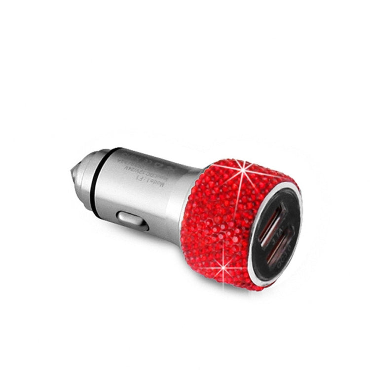 Car Diamond Aluminium Alloy QC3.0 Dual USB Quick Charger(Red) - In Car by buy2fix | Online Shopping UK | buy2fix