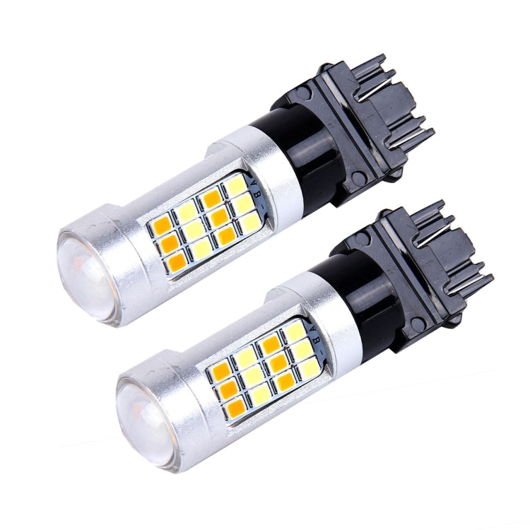 2 PCS T25/3157 10W 1000 LM 6000K White + Yellow Light Turn Signal Light with 42 SMD-2835-LED Lamps And Len. DC 12-24V - Arrow Turn Lights by buy2fix | Online Shopping UK | buy2fix