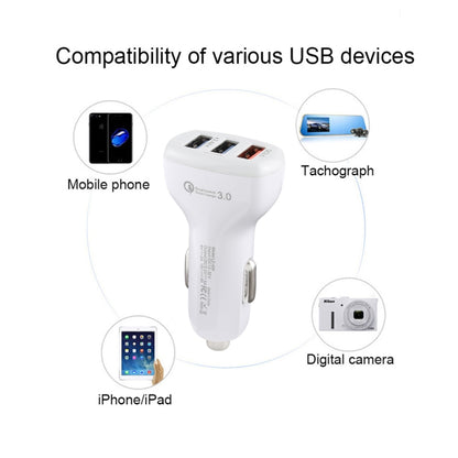 LZ-429 QC3.0 2.4A Three USB Ports Smart Quick Car Charger(White) - In Car by buy2fix | Online Shopping UK | buy2fix