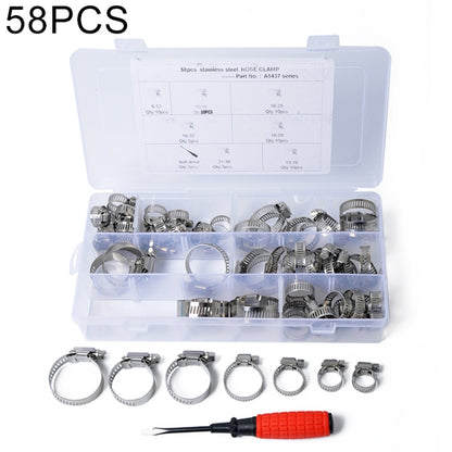 58 PCS Stainless Steel Adjustable Worm Gear Hose Clamp Fuel Line Clip with Screwdriver, Diameter Range: 6-38mm - In Car by buy2fix | Online Shopping UK | buy2fix