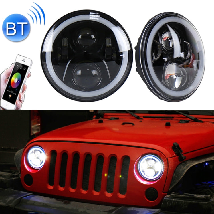 2 PCS 7 inch DC12V 6000K-6500K 50W Car LED Headlight Cree Lamp Beads for Jeep Wrangler / Harley, Support APP + Bluetooth Control(Black) - In Car by buy2fix | Online Shopping UK | buy2fix