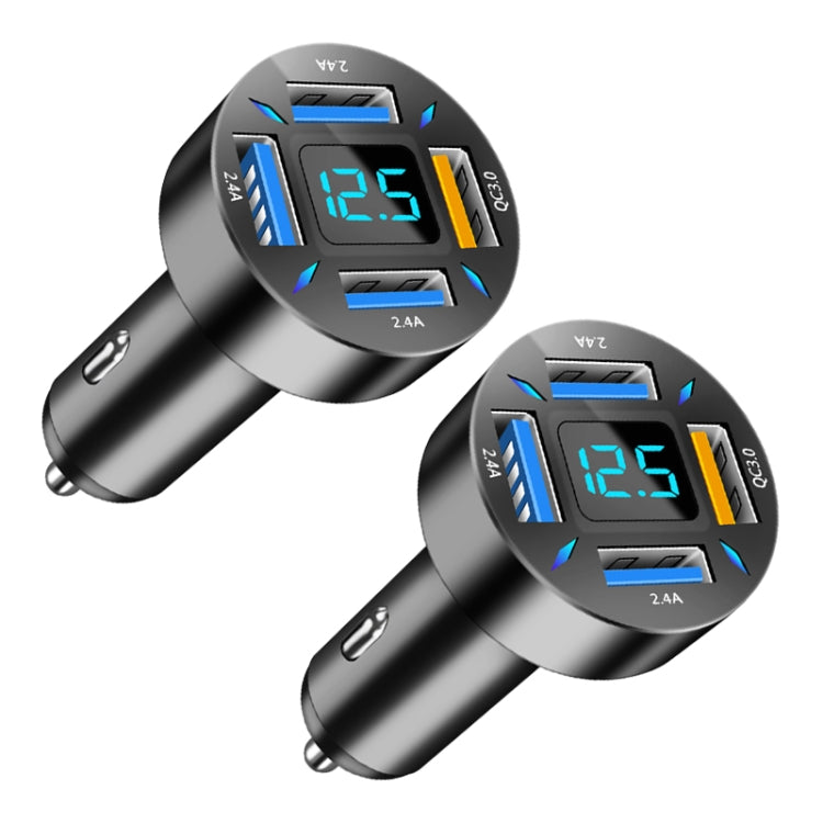 2pcs 4 in 1 USB QC3.0 Digital Display Car Fast Charger - In Car by buy2fix | Online Shopping UK | buy2fix