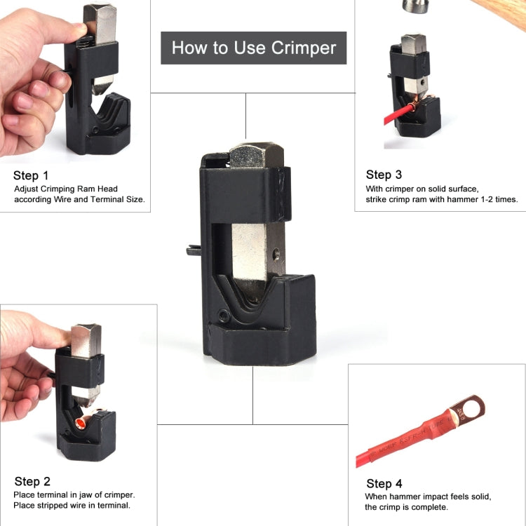 Car Battery Cable Hammer Crimper Hammer Lug Crimper Tool Pliers with T2 Copper 2 x 5/16 Heavy-duty Cold-pressed Wire Terminals - In Car by buy2fix | Online Shopping UK | buy2fix