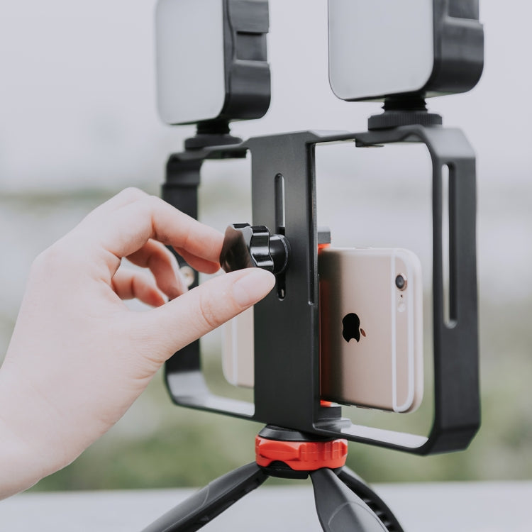 YELANGU PC203 YLG1801C Vlogging Live Broadcast LED Selfie Light Smartphone Video Rig Handle Stabilizer Plastic Bracket Tripod Kits - Camera Cage by YELANGU | Online Shopping UK | buy2fix