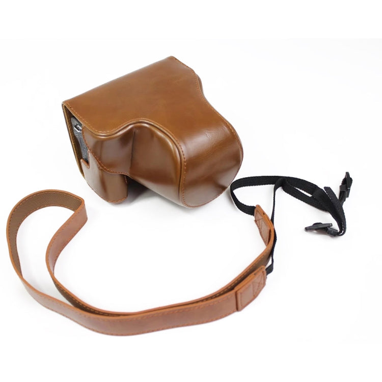 Full Body Camera PU Leather Case Bag with Strap for Canon EOS M6 Mark II (15-55mm Lens) (Brown) - Camera Accessories by buy2fix | Online Shopping UK | buy2fix