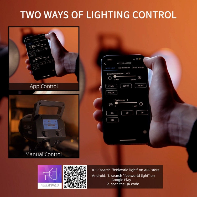 FEELWORLD FL225B 225W Bi-color Point Source Video Light, Bluetooth APP Control (US Plug) - Shoe Mount Flashes by FEELWORLD | Online Shopping UK | buy2fix