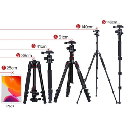 TRIOPO K2508S+B1S Adjustable Portable  Aluminum Alloy Tripod with Ball Head for SLR Camera(Black) - Camera Accessories by TRIOPO | Online Shopping UK | buy2fix