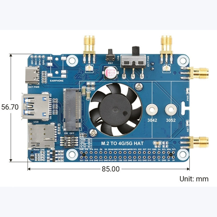 Waveshare RM500U-CN 5G HAT Quad Antennas LTE-A Multi Band Module Board for Raspberry Pi - LCD & LED Display Module by WAVESHARE | Online Shopping UK | buy2fix