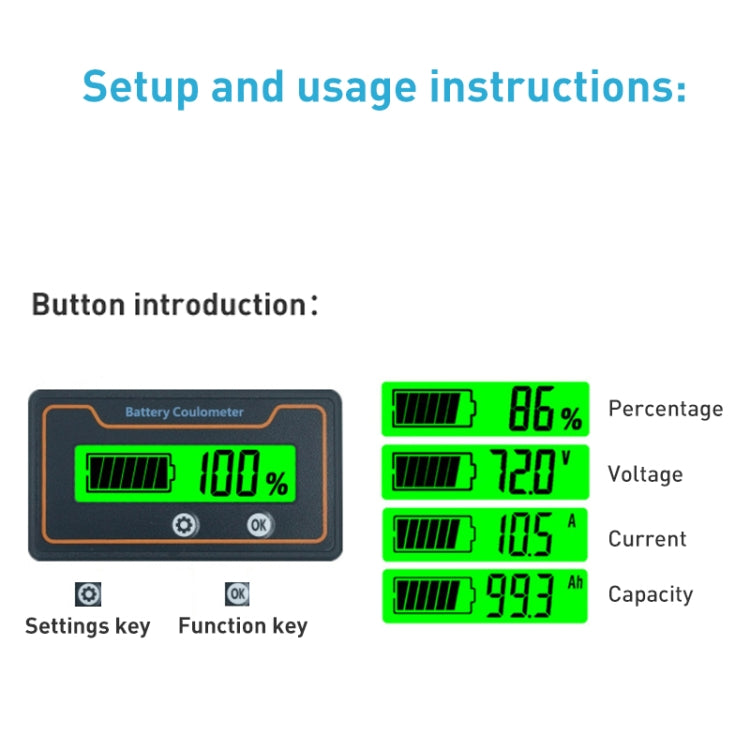2m 50A 12V 48V Digital Display DC Current Voltmeter Lead-Acid Lithium Battery Charge Meter - Consumer Electronics by buy2fix | Online Shopping UK | buy2fix