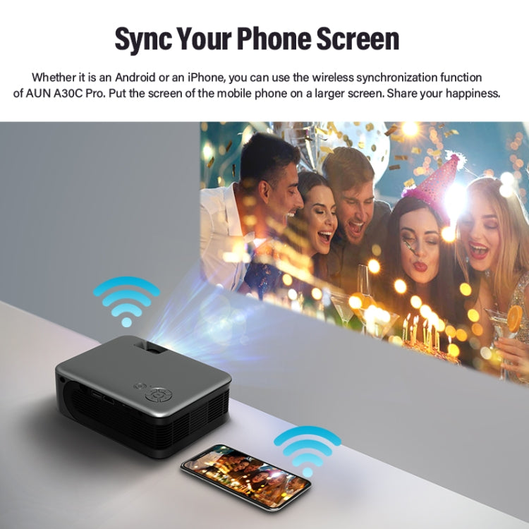 AUN A30C 480P 3000 Lumens Sync Screen Version Portable Home Theater LED HD Digital Projector (AU Plug) - LED Projector by AUN | Online Shopping UK | buy2fix