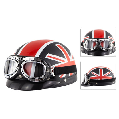 Soman Electromobile Motorcycle Half Face Helmet Retro Harley Helmet with Goggles(Matte Black UK Flag) -  by SOMAN | Online Shopping UK | buy2fix