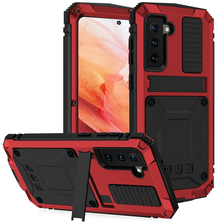 For Samsung Galaxy S21 5G R-JUST Shockproof Waterproof Dust-proof Metal + Silicone Protective Case with Holder(Red) - Galaxy S21 5G Cases by R-JUST | Online Shopping UK | buy2fix