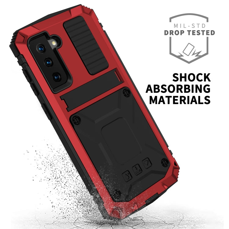 For Samsung Galaxy S21 5G R-JUST Shockproof Waterproof Dust-proof Metal + Silicone Protective Case with Holder(Red) - Galaxy S21 5G Cases by R-JUST | Online Shopping UK | buy2fix