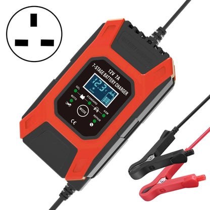 FOXSUR Car / Motorcycle Repair Charger 12V 7A 7-stage + Multi-battery Mode Lead-acid Battery Charger, Plug Type:UK Plug(Red) - In Car by FOXSUR | Online Shopping UK | buy2fix