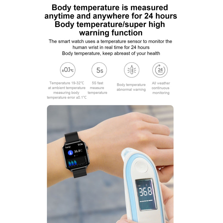 E86 1.7 inch TFT Color Screen IP68 Waterproof Smart Watch, Support Blood Oxygen Monitoring / Body Temperature Monitoring / AI Medical Diagnosis, Style: Steel Strap(Black) - Smart Wear by buy2fix | Online Shopping UK | buy2fix