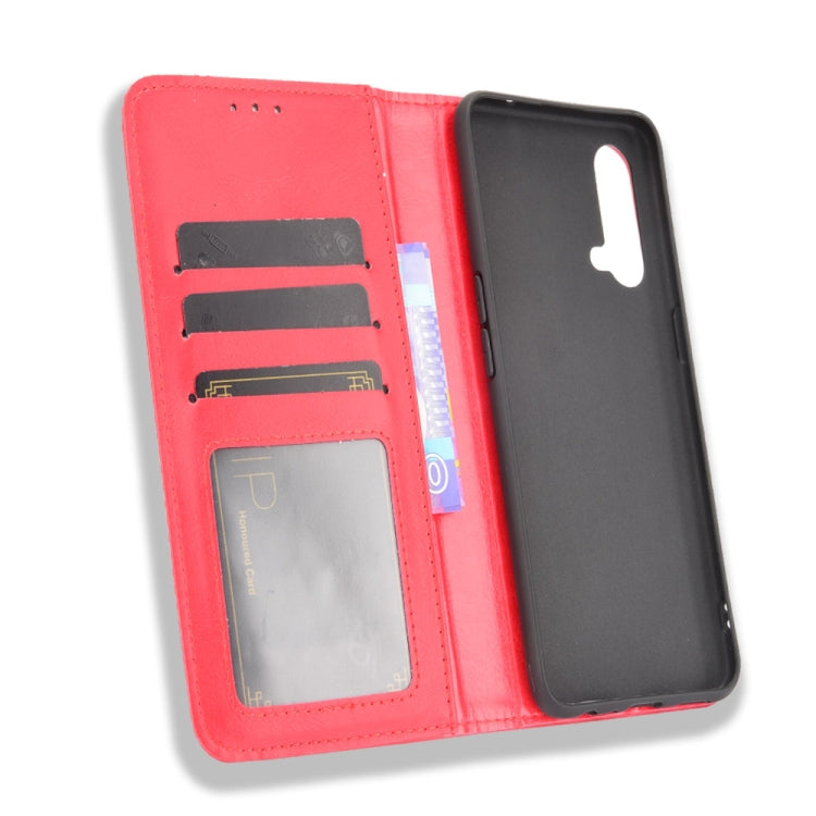 For OnePlus Nord CE 5G Magnetic Buckle Retro Crazy Horse Texture Horizontal Flip Leather Case with Holder & Card Slots & Photo Frame(Red) - OnePlus Cases by buy2fix | Online Shopping UK | buy2fix