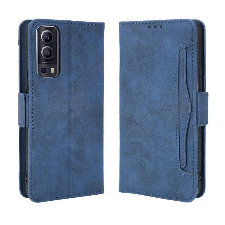 For vivo Y72 5G / iQOO Z3 5G Skin Feel Calf Pattern Horizontal Flip Leather Case with Holder & Card Slots & Photo Frame(Blue) - vivo Cases by buy2fix | Online Shopping UK | buy2fix