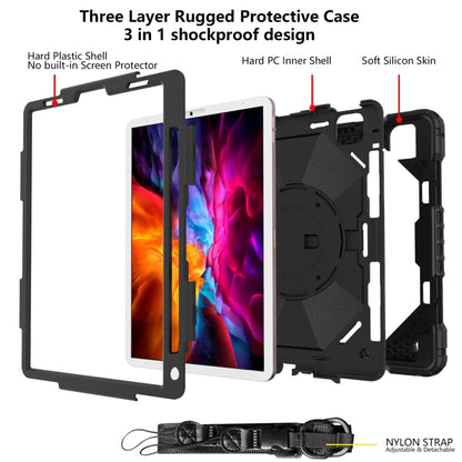 For iPad Pro 11 2022 / 2021 / 2020 / 2018 / Air 2020 10.9 Contrast Color Robot Shockproof Silicone PC Tablet Case with Holder & Shoulder Strap(Black) - iPad Pro 11 (2022/2021) Cases by buy2fix | Online Shopping UK | buy2fix