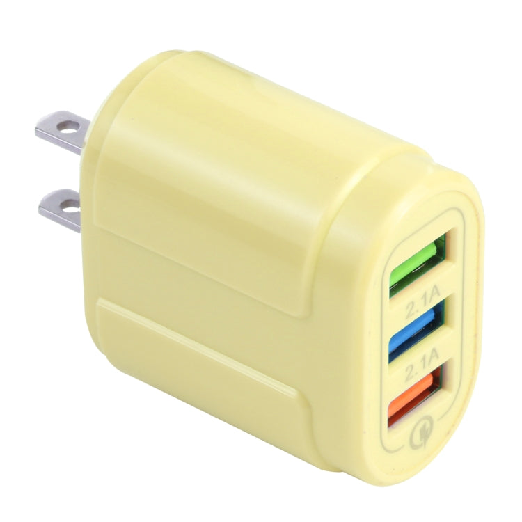 13-222 QC3.0 USB + 2.1A Dual USB Ports Macarons Travel Charger, US Plug(Yellow) - Mobile Accessories by buy2fix | Online Shopping UK | buy2fix