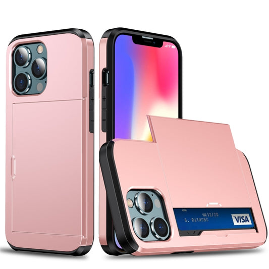 For iPhone 13 Pro Shockproof Armor Protective Case with Slide Card Slot (Rose Gold) - iPhone 13 Pro Cases by buy2fix | Online Shopping UK | buy2fix