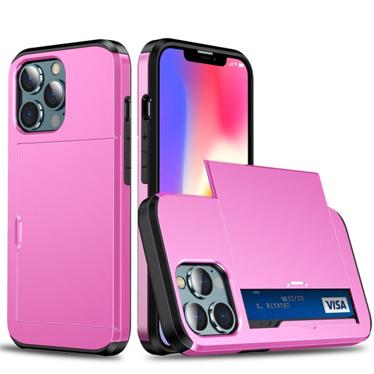 For iPhone 13 Pro Max Shockproof Armor Protective Case with Slide Card Slot (Pink) - iPhone 13 Pro Max Cases by buy2fix | Online Shopping UK | buy2fix