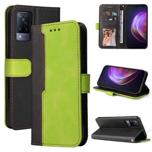 For vivo V21 4G / 5G Business Stitching-Color Horizontal Flip PU Leather Case with Holder & Card Slots & Photo Frame(Green) - vivo Cases by buy2fix | Online Shopping UK | buy2fix