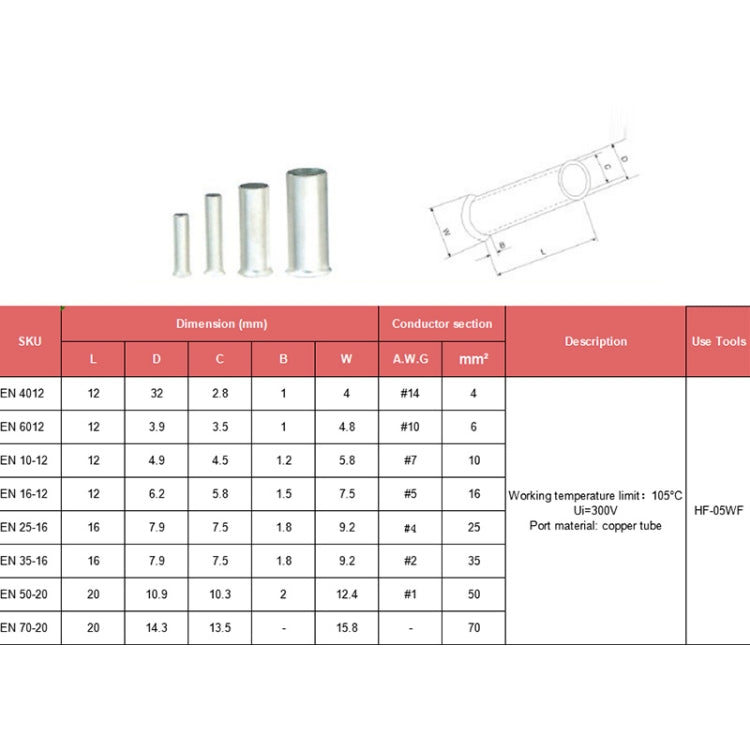 A4088 240 PCS Tube-shaped Bare End EN Series Tinned Copper Crimp Connector - In Car by buy2fix | Online Shopping UK | buy2fix